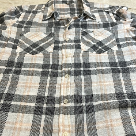 Lucky Brand Plaid Gauze Shirt‎ | Black & Cream | Size Small - Picture 7 of 13